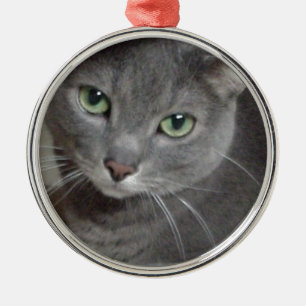 Russian Blue Grey Cat Metal Tree Decoration