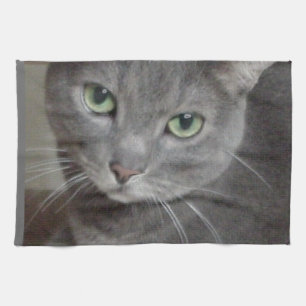 Russian Blue Grey Cat Tea Towel