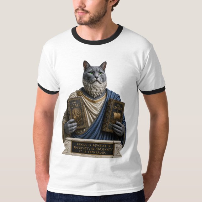 Russian Blue Homer Cat T-Shirt (Front)