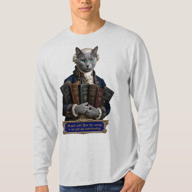 Russian Blue Immanuel Kant Cat T-Shirt (Front)