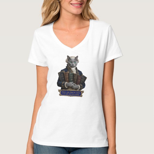Russian Blue Immanuel Kant Cat T-Shirt (Front)