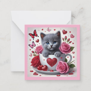 Russian Blue Kitten Valentine's Day Classroom  Card