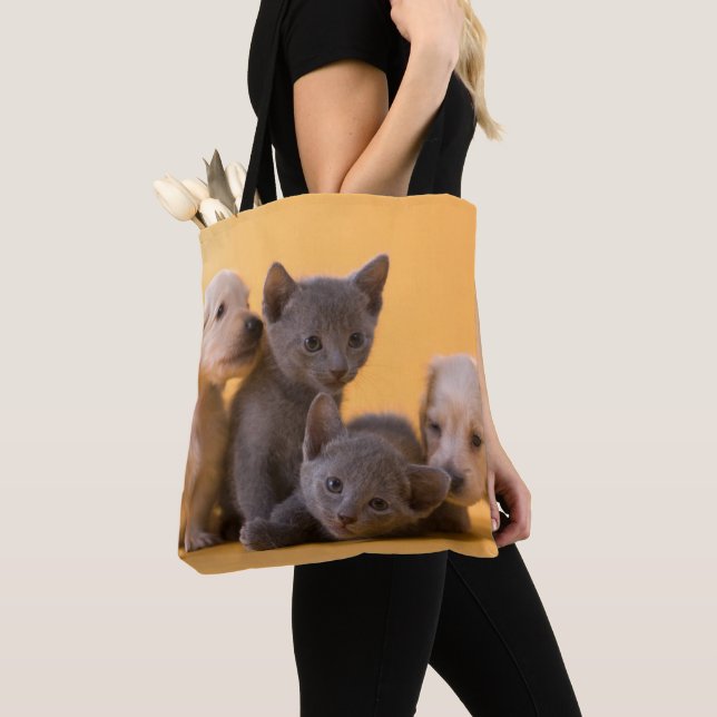 Russian Blue Kittens & Dachshund Puppies Tote Bag (Close Up)