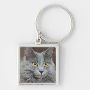 Russian Blue Nebelung Cat Keychain