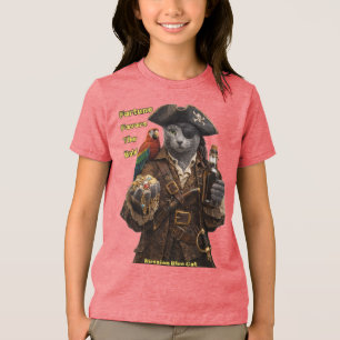 Russian Blue Pirate Cat – Fortune Favors The Bold Tri-Blend Shirt