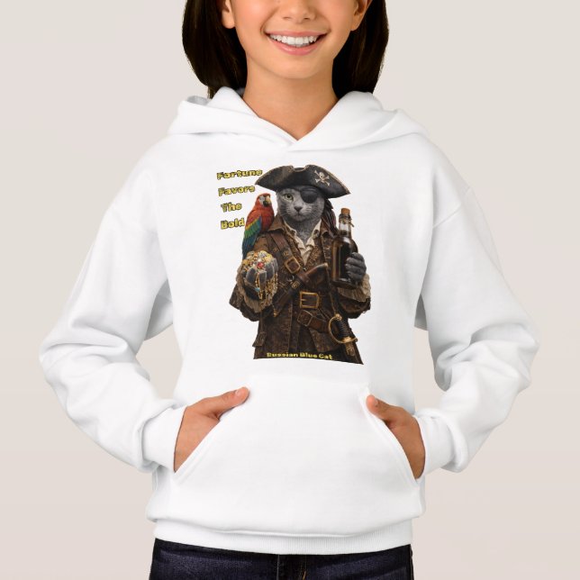 Russian Blue Pirate Cat – Fortune Favours The Bold (Front)