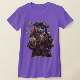 Russian Blue Pirate Cat – Fortune Favours The Bold T-Shirt