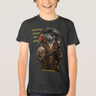 Russian Blue Pirate Cat – Fortune Favours The Bold Tri-Blend Shirt