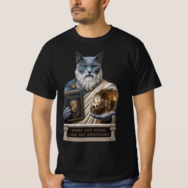Russian Blue Plato Cat T-Shirt (Front)