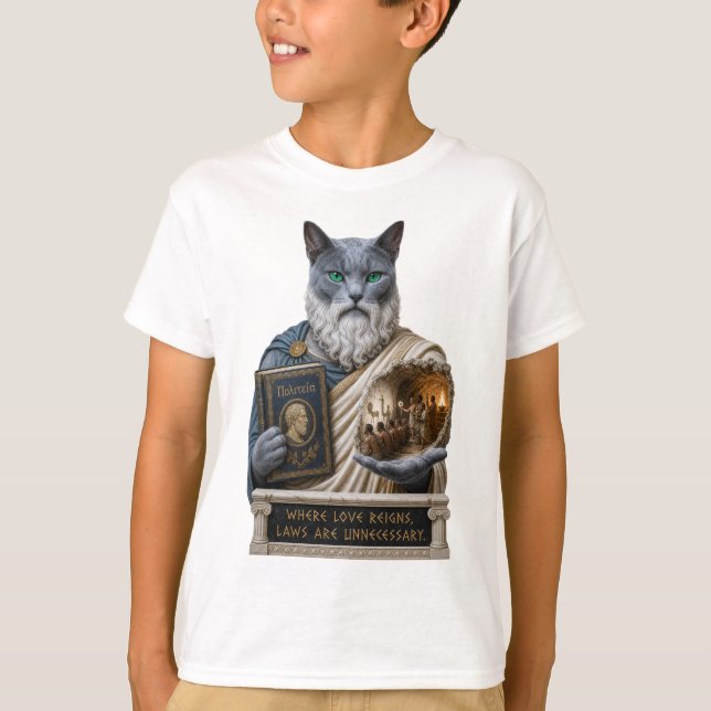 Russian Blue Plato Cat T-Shirt (Front)