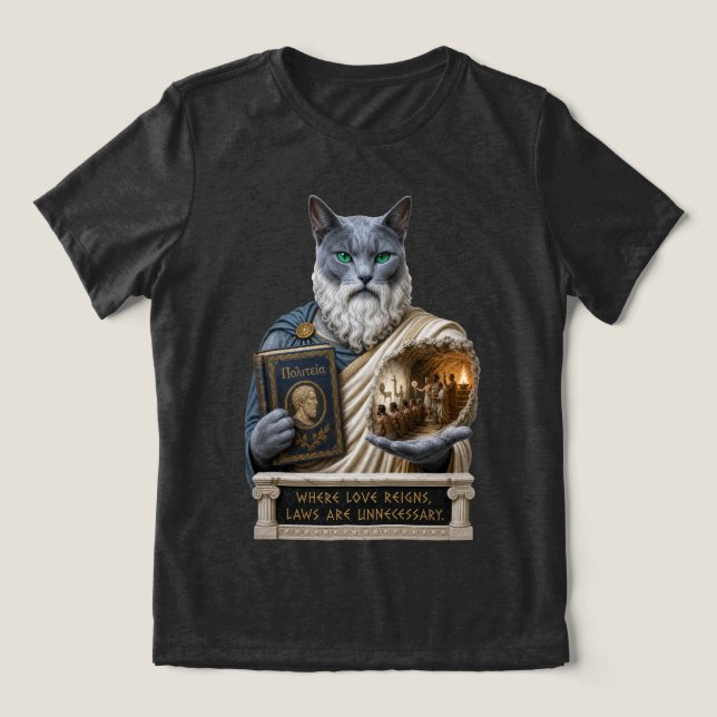 Russian Blue Plato Cat Tri-Blend Shirt (Design Front)