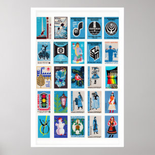 Russian Blue Retro matchbox labels wall art