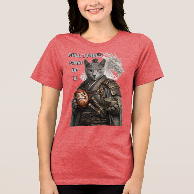 Russian Blue Samurai Cat Tri-Blend Shirt (Front)