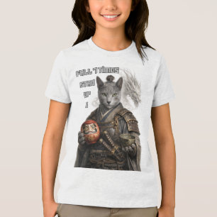 Russian Blue Samurai Cat Tri-Blend Shirt