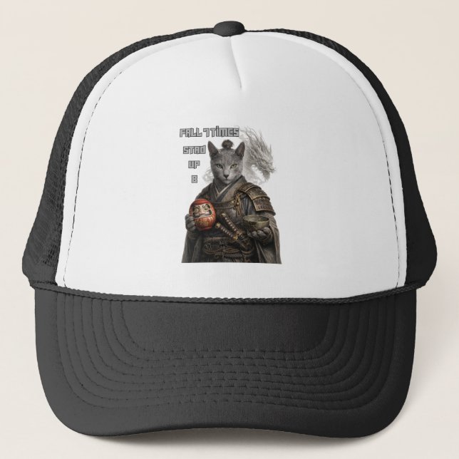 Russian Blue Samurai Cat Trucker Hat (Front)