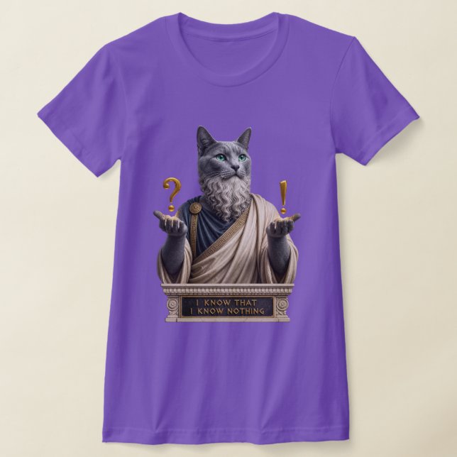 Russian Blue Socrates Cat T-Shirt (Laydown)