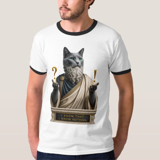 Russian Blue Socrates Cat T-Shirt (Front)