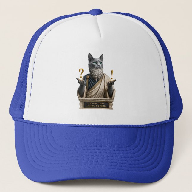 Russian Blue Socrates Cat Trucker Hat (Front)