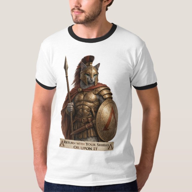 Russian Blue Spartan Cat T-Shirt (Front)