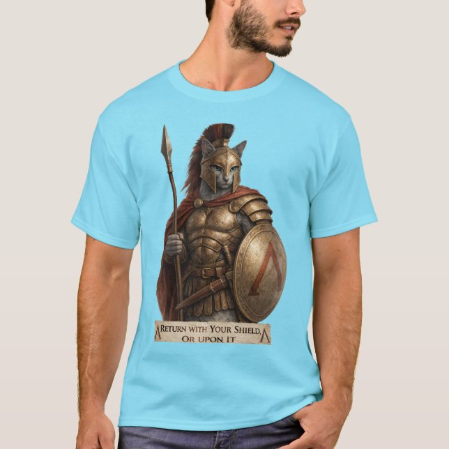Russian Blue Spartan Cat T-Shirt (Front)