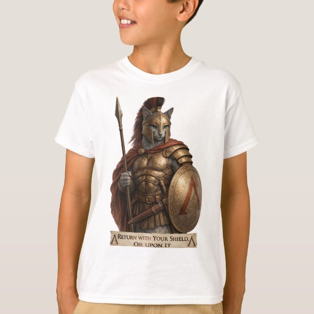 Russian Blue Spartan Cat T-Shirt (Front)