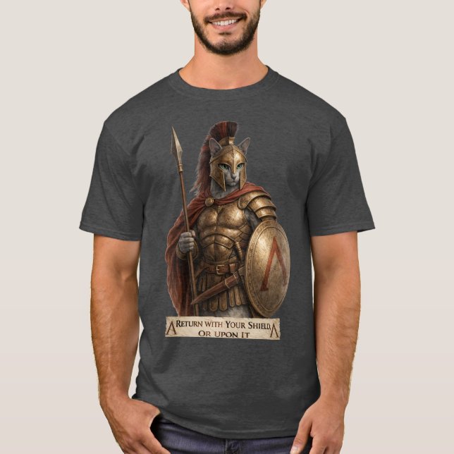 Russian Blue Spartan Cat T-Shirt (Front)