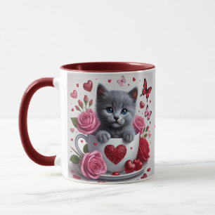 Russian Blue Teacup Kitten Valentine Mug