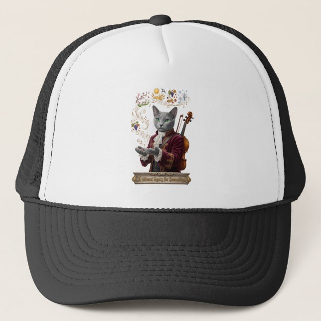 Russian Blue Vivaldi Cat: A Vibrant Legacy Trucker Hat (Front)