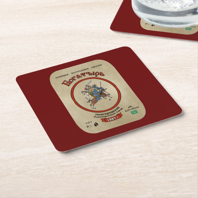 Russian Bogatyr Beer Square Paper Coaster (Angled)
