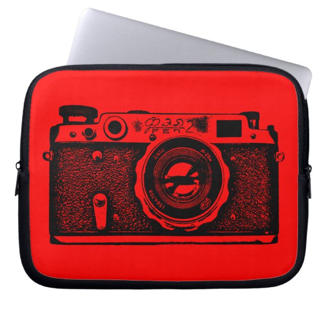 Russian Camera - Black on Red Laptop Sleeve (Front)