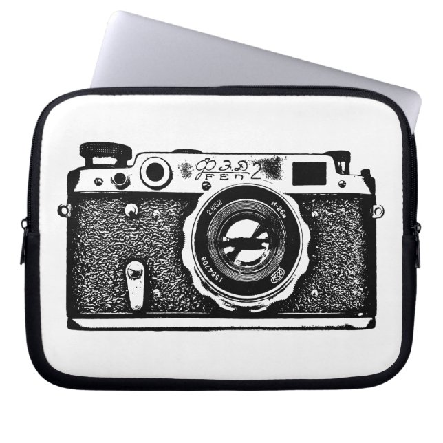 Russian Camera - Black on White Laptop Sleeve (Front)