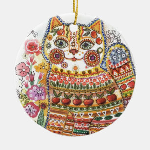 Russian cat ceramic tree decoration