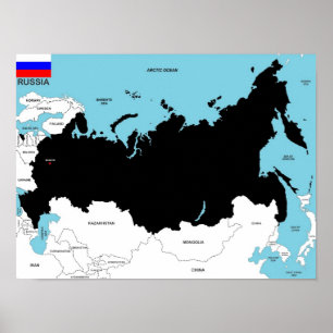 Russian country political map flag poster