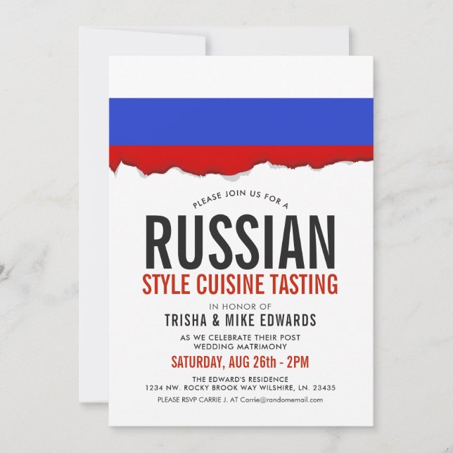 Russian Cuisine | Party Flag White Invite (Front)