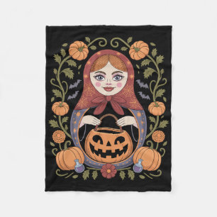 Russian Culture Khokhloma Doll Matroska Halloween Fleece Blanket