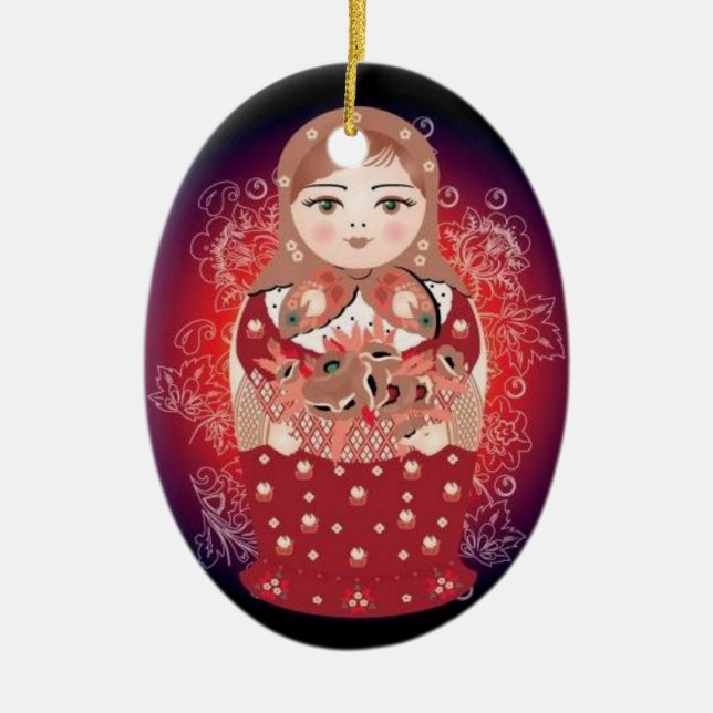 Russian Doll Christmas Ornament- "Ludmila" Ceramic Tree Decoration (Front)