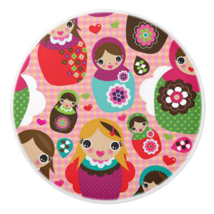 Russian doll illustration background ceramic knob