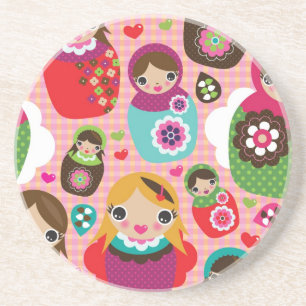 Russian doll illustration background coaster