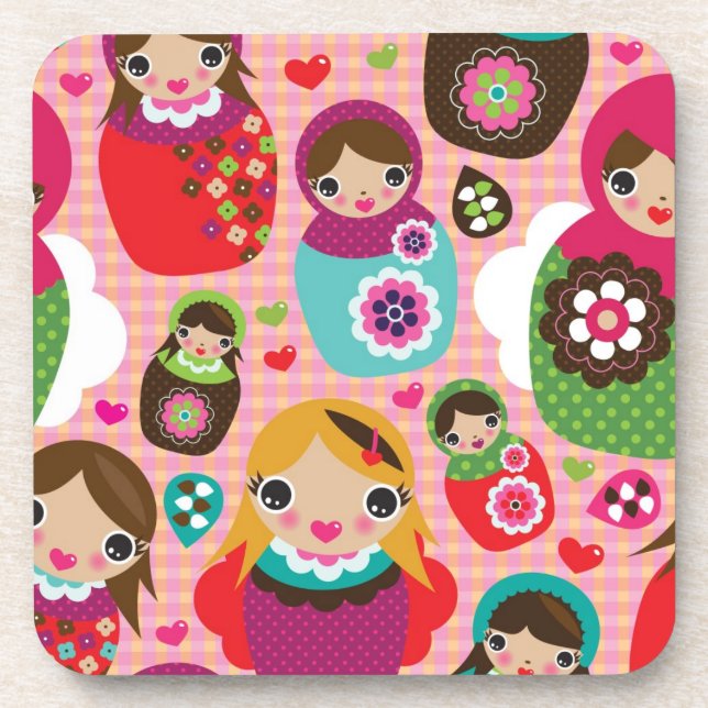 Russian doll illustration background coaster (Front)