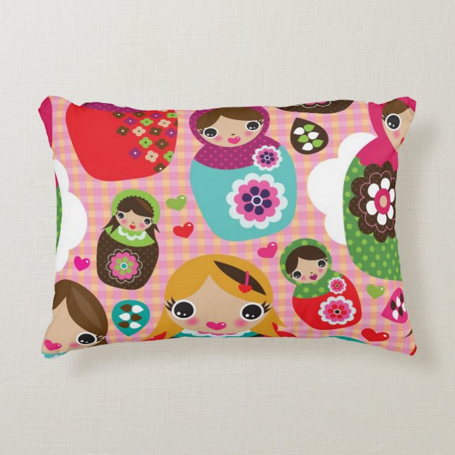 Russian doll illustration background decorative cushion (Front)