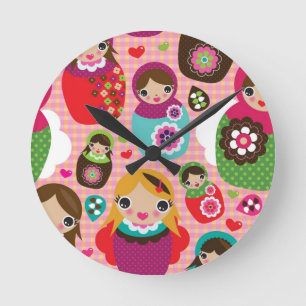 Russian doll illustration background round clock