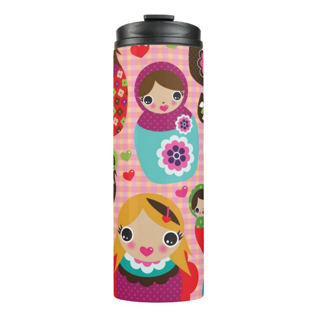 Russian doll illustration background thermal tumbler (Front)