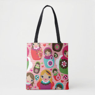 Russian doll illustration background tote bag
