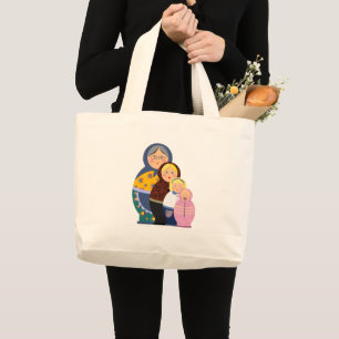 Russian Doll Matryoshka Life Stages Colourful Cute Large Tote Bag