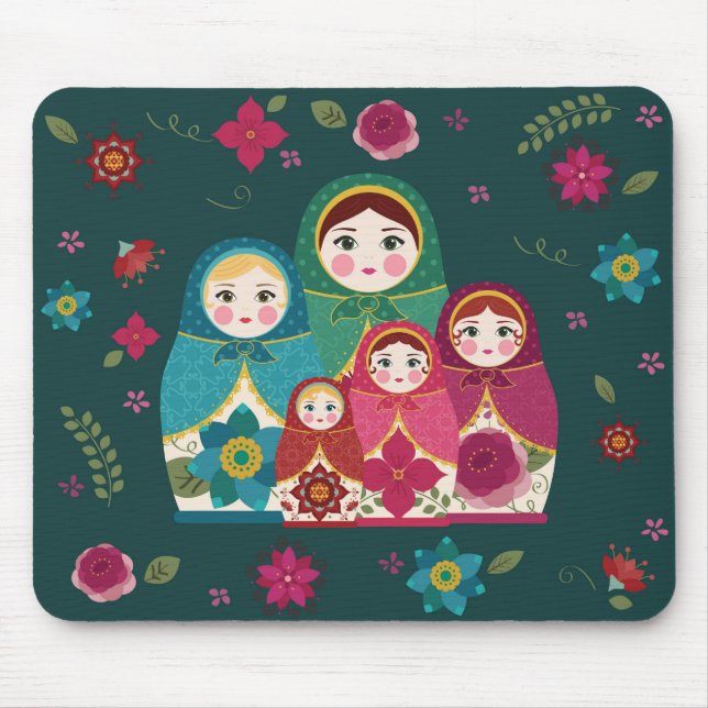 Russian Dolls Green Mouse Mat (Front)