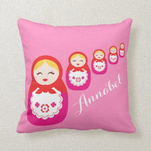 Russian dolls red pink custom name pillow