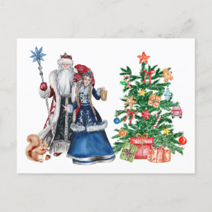 Russian Father Frost and Snegurochka Christmas  Holiday Postcard