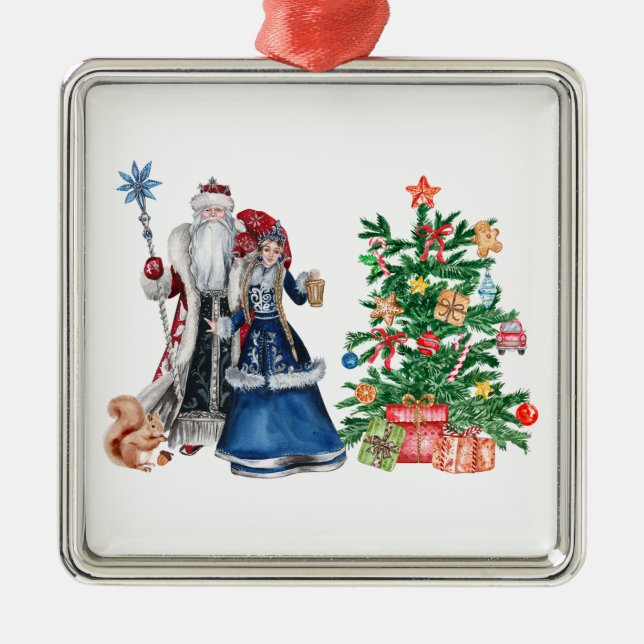 Russian Father Frost and Snegurochka Christmas  Metal Tree Decoration (Front)