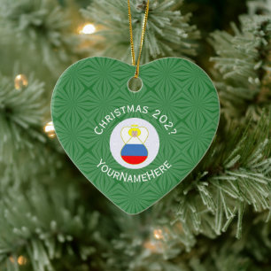 Russian Flag Christmas Angel Name Year Heart Ceramic Tree Decoration
