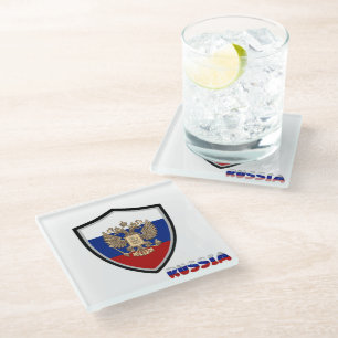 Russian flag-coat of arms glass coaster